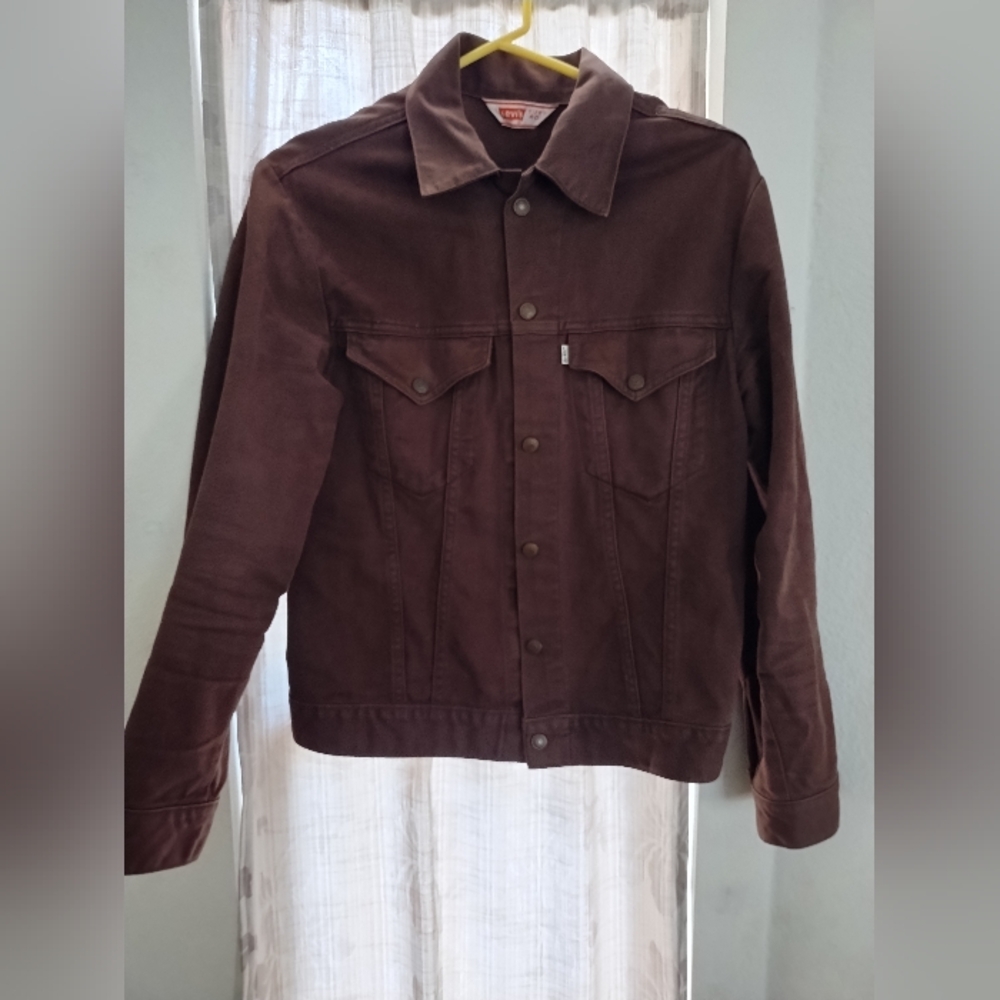 Levis White Label Vntg 70s Brown Denim Snap Up Jacket With Pockets Size 40